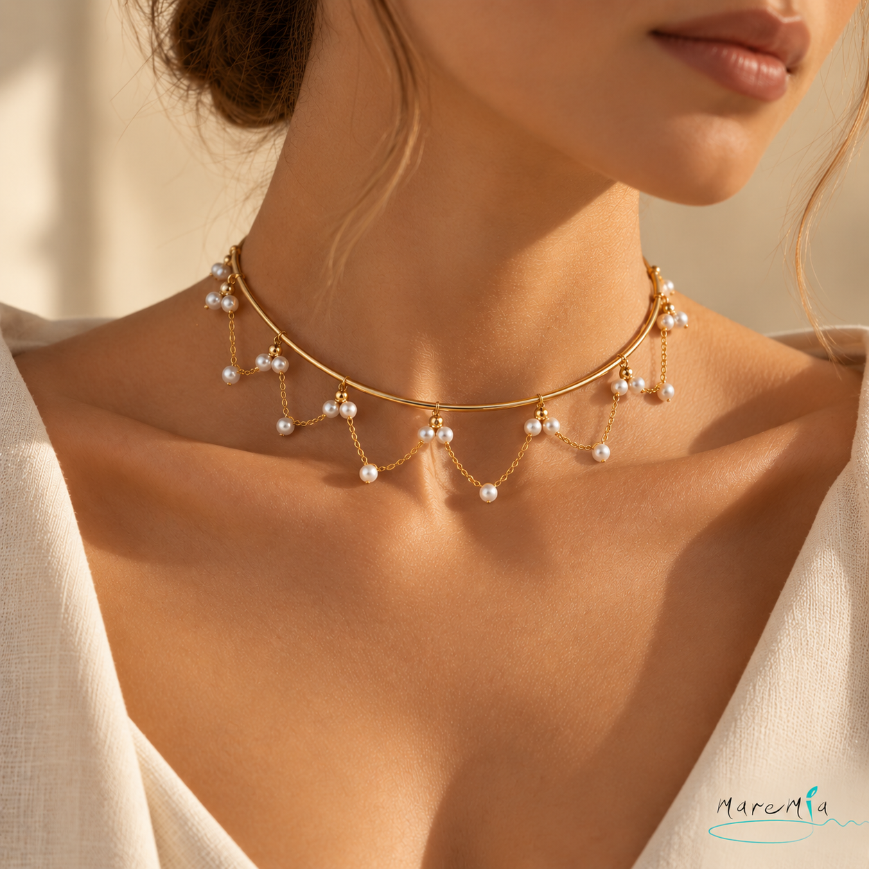 Collar Choker Perlitas Colgadas - Imagen 2