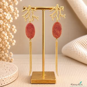 Pendientes Coral Bambú Dorados con Cadena