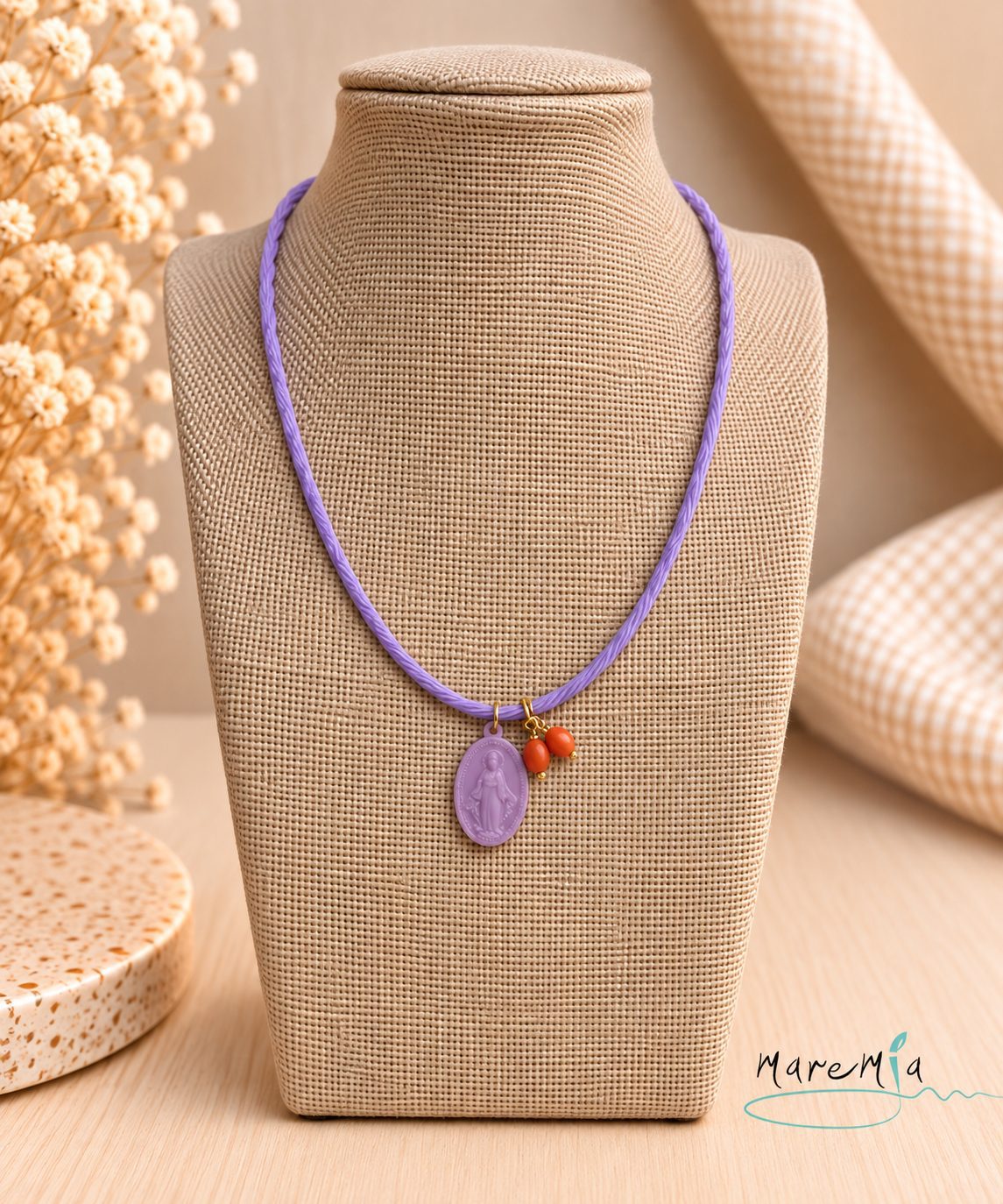 Collar Medalla Milagrosa Lila