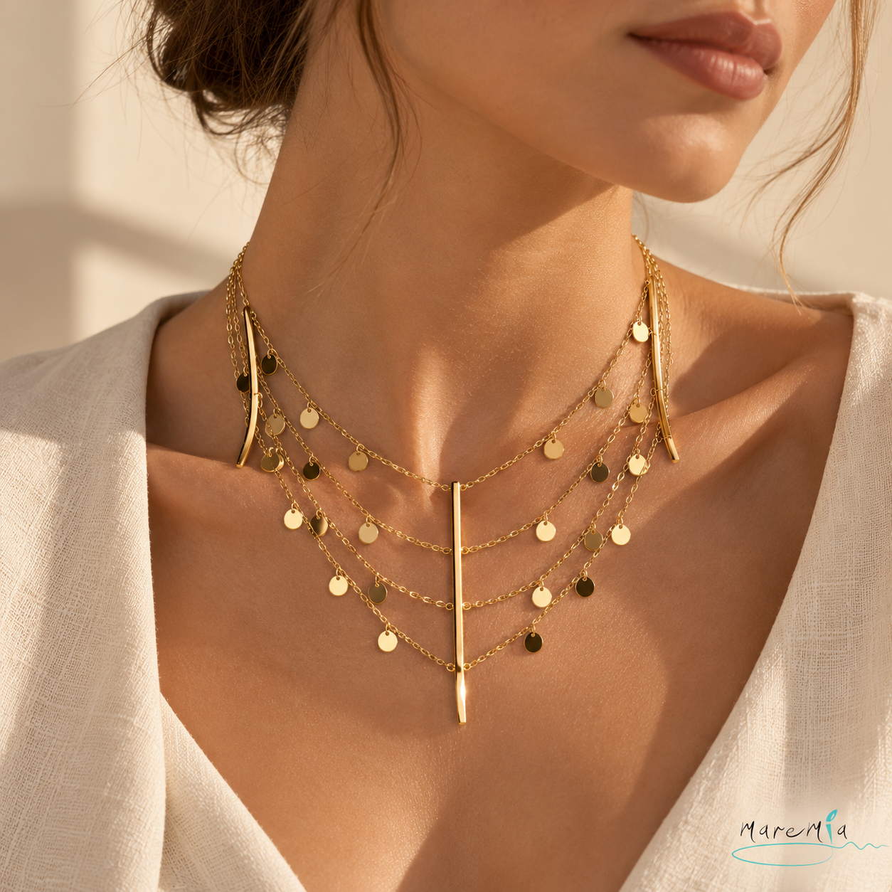 Collar Choker Redes Y Chapitas Dorado - Imagen 2