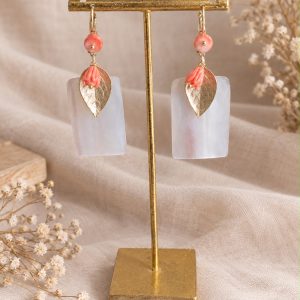 Pendientes Coral Y Hoja Dorada
