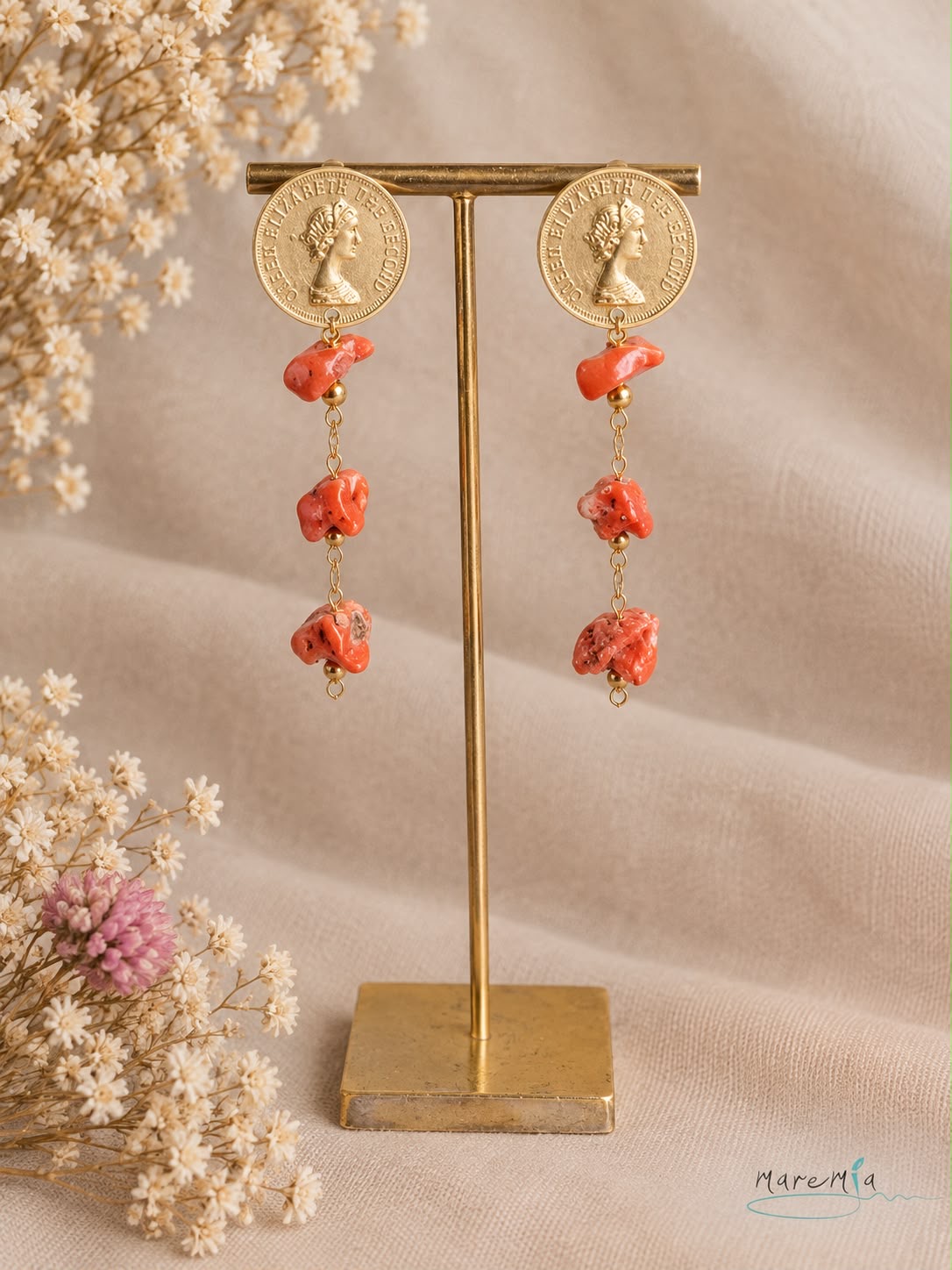 Pendientes Monedas Coral